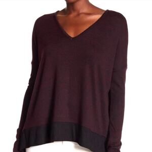 Rag & Bone Burgundy &‎ Black Oversized Long Sleeve V Neck Sweater Size S